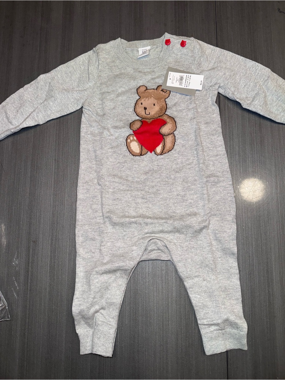 Gap Gray Baby Romper with Teddy Holding Red Heart